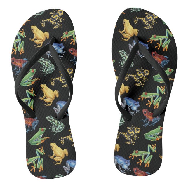 Frogs on black flip flops (Footbed)