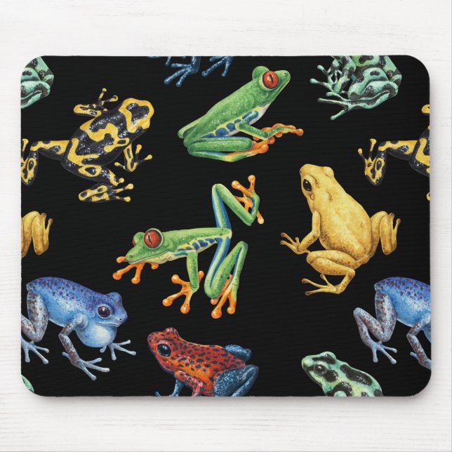 Frogs on black mouse mat (Front)