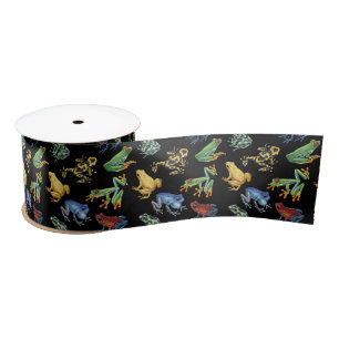 Frogs on black satin ribbon