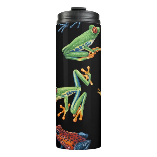 Frogs on black thermal tumbler (Front)