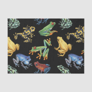 Frogs on black tissue paper