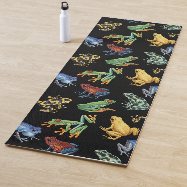 Frogs on black yoga mat (In Situ)