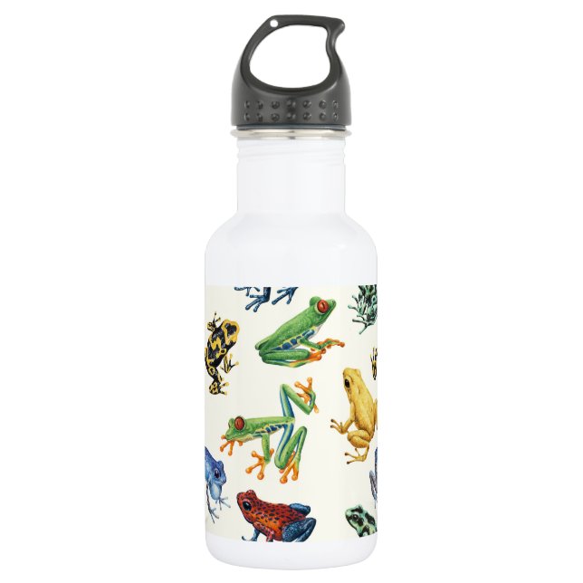 Frogs on natural white 532 ml water bottle (Front)