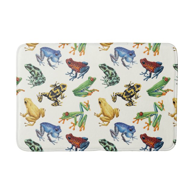 Frogs on natural white bath mat (Front)