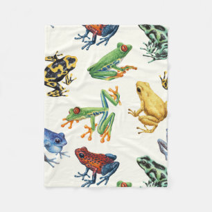 Frogs on natural white fleece blanket