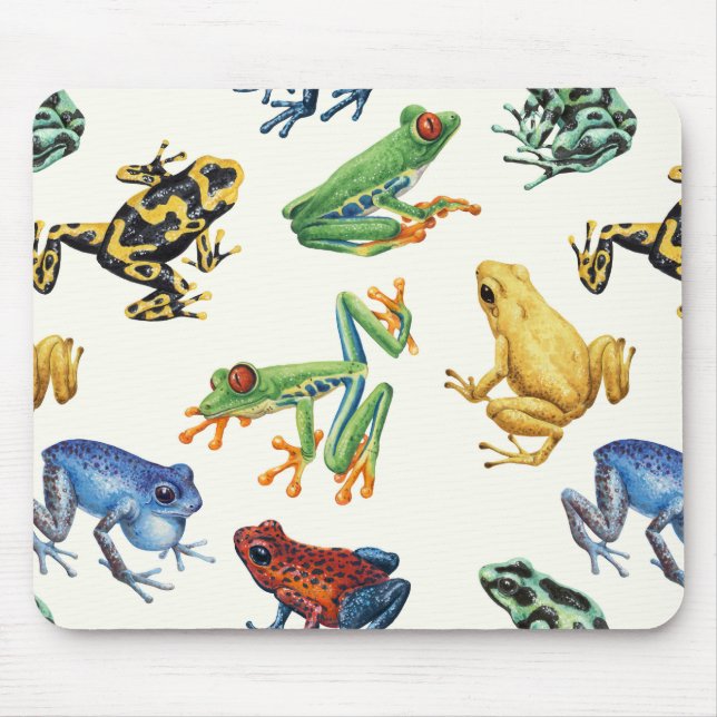 Frogs on natural white mouse mat (Front)