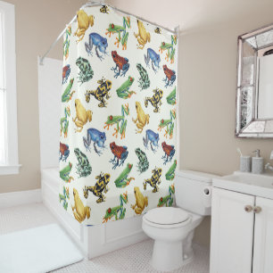 Frogs on natural white shower curtain