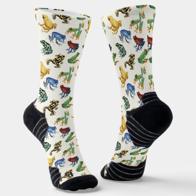 Frogs on natural white socks (Angled)