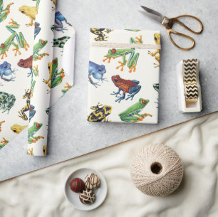 Frogs on natural white wrapping paper