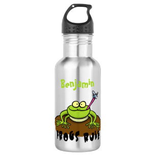 Frogs rule funny green frog cartoon 532 ml water bottle