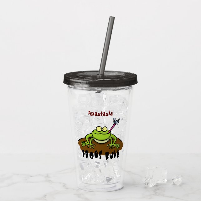 Frogs rule funny green frog cartoon acrylic tumbler (Back Ice)