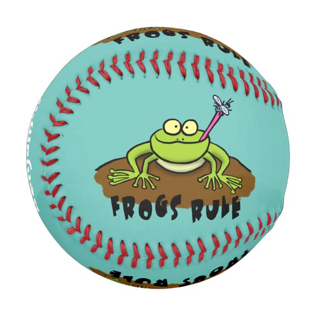 Frogs rule funny green frog cartoon baseball (Front Left)