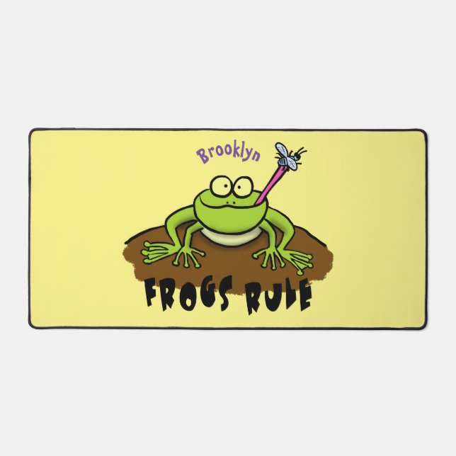 Frogs rule funny green frog cartoon desk mat (Front)
