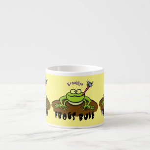 Frogs rule funny green frog cartoon espresso cup
