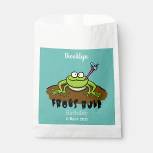 Frogs rule funny green frog cartoon favour bags