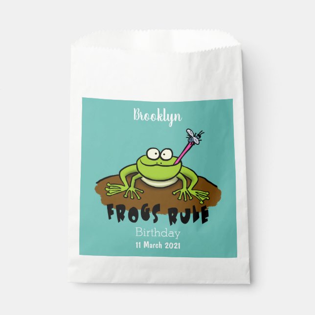 Frogs rule funny green frog cartoon favour bags (Front)