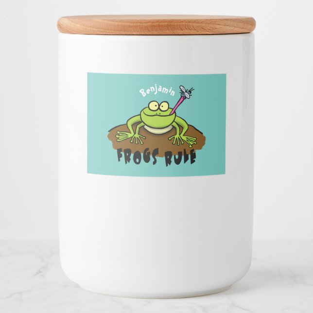 Frogs rule funny green frog cartoon food label (Front)