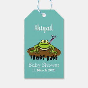Frogs rule funny green frog cartoon gift tags