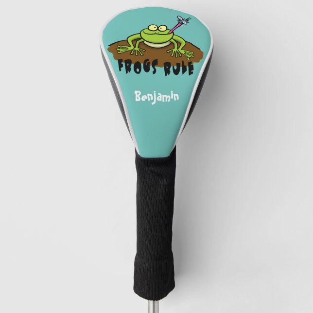 Frogs rule funny green frog cartoon golf head cover (Front)