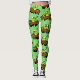 Frogs rule funny green frog cartoon leggings