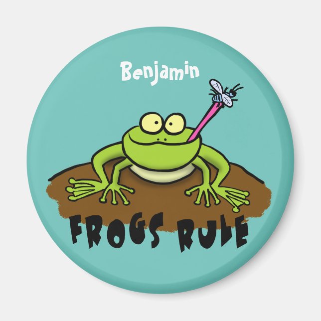 Frogs rule funny green frog cartoon magnet (Front)