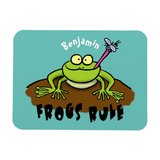 Frogs rule funny green frog cartoon magnet (Horizontal)