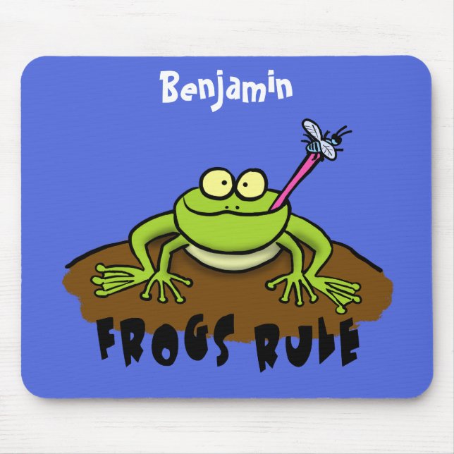 Frogs rule funny green frog cartoon mouse mat (Front)