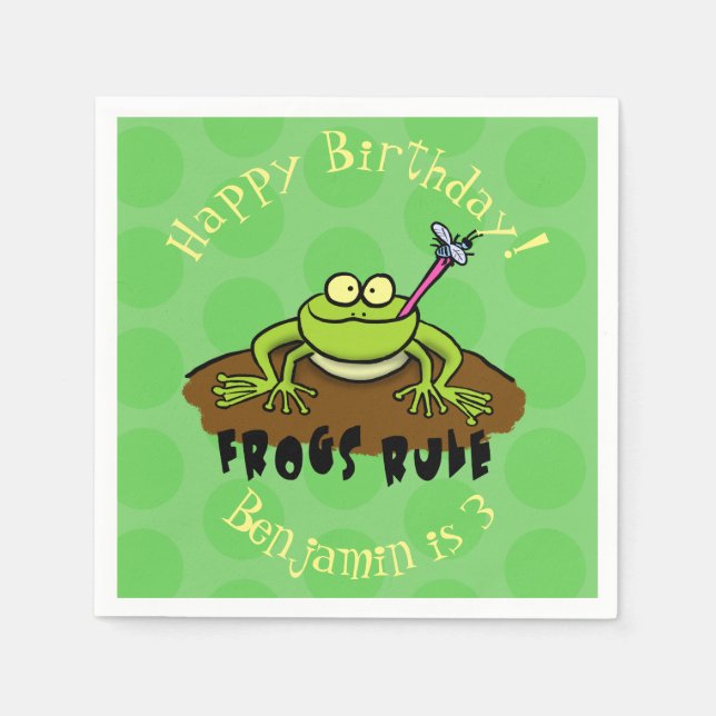 Frogs rule funny green frog cartoon napkin (Front)