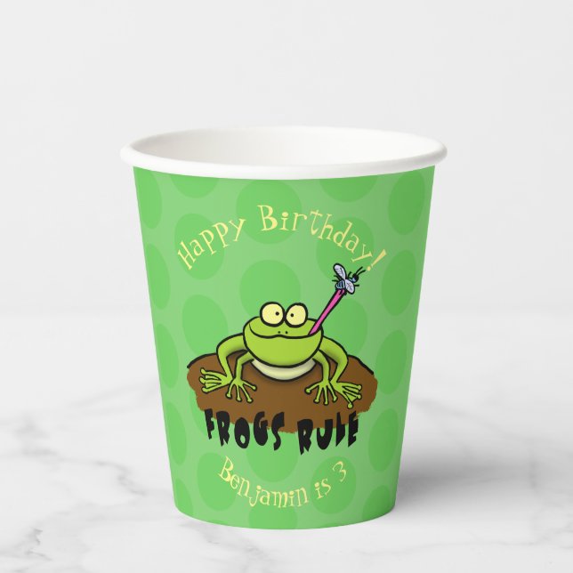 Frogs rule funny green frog cartoon paper cups (Front)
