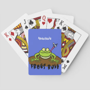 Frogs rule funny green frog cartoon playing cards