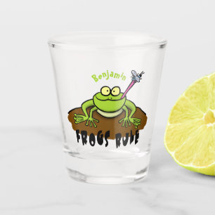 Frogs rule funny green frog cartoon shot glass