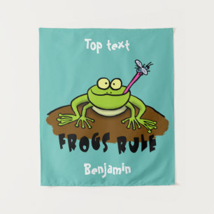 Frogs rule funny green frog cartoon  tapestry