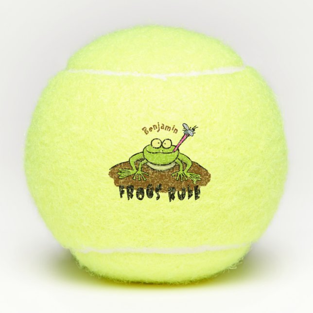 Frogs rule funny green frog cartoon tennis balls (Front)