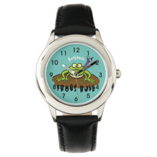 Frogs rule funny green frog cartoon watch