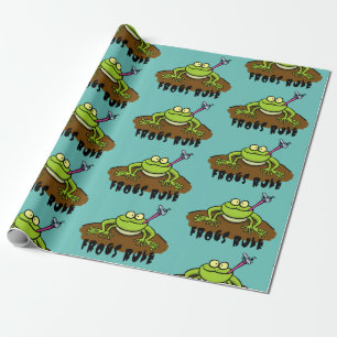 Frogs rule funny green frog cartoon wrapping paper
