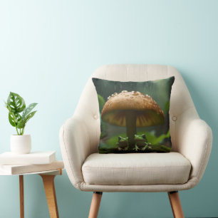 Frogs Sheltering Under Mushroom From Rain, Cushion