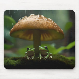 Frogs Sheltering Under Mushroom From Rain, Mouse Mat