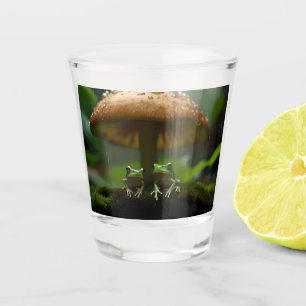 Frogs Sheltering Under Mushroom From Rain, Shot Glass
