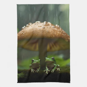 Frogs Sheltering Under Mushroom From Rain, Tea Towel