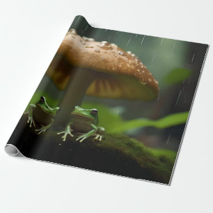 Frogs Sheltering Under Mushroom From Rain, Wrapping Paper