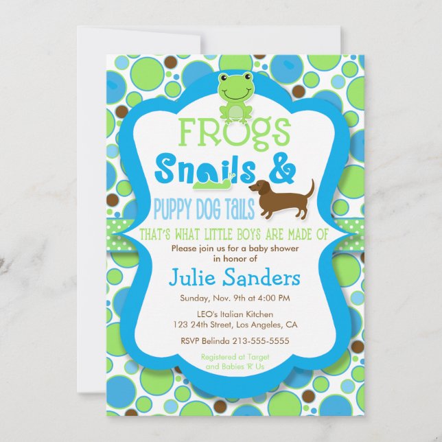Frogs, Snails, & Puppy Dog Tails - Boy Baby Shower Invitation (Front)