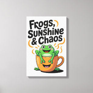 Frogs, Sunshine & Chaos – Cute Frog in Coffee Cup Canvas Print
