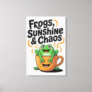 Frogs, Sunshine & Chaos – Cute Frog in Coffee Cup Canvas Print