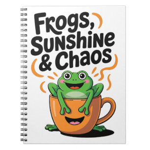 Frogs, Sunshine & Chaos – Cute Frog in Coffee Cup Notebook