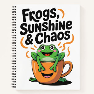 Frogs, Sunshine & Chaos – Cute Frog in Coffee Cup Notebook