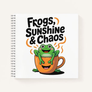 Frogs, Sunshine & Chaos – Cute Frog in Coffee Cup Notebook