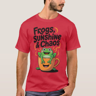 Frogs, Sunshine & Chaos – Cute Frog in Coffee Cup T-Shirt