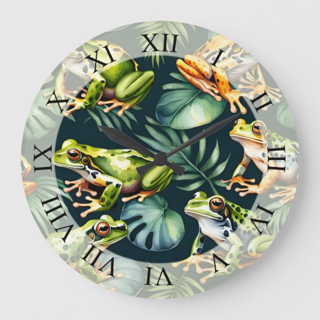 Frogs Watercolor Art  Large Clock (Front)