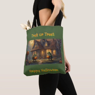 Frogs with jac-o-lanterns Halloween TrickorTreat  Tote Bag