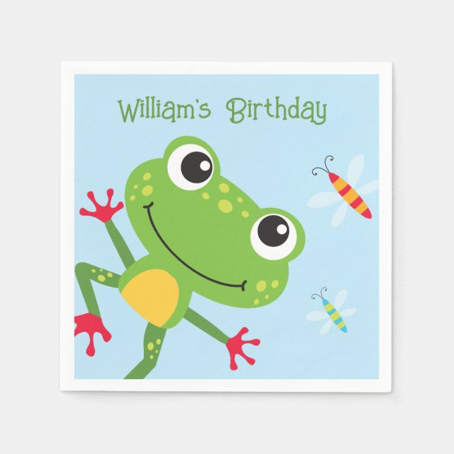 Frogtastic Leaping Frogs Kids Birthday Napkin (Front)